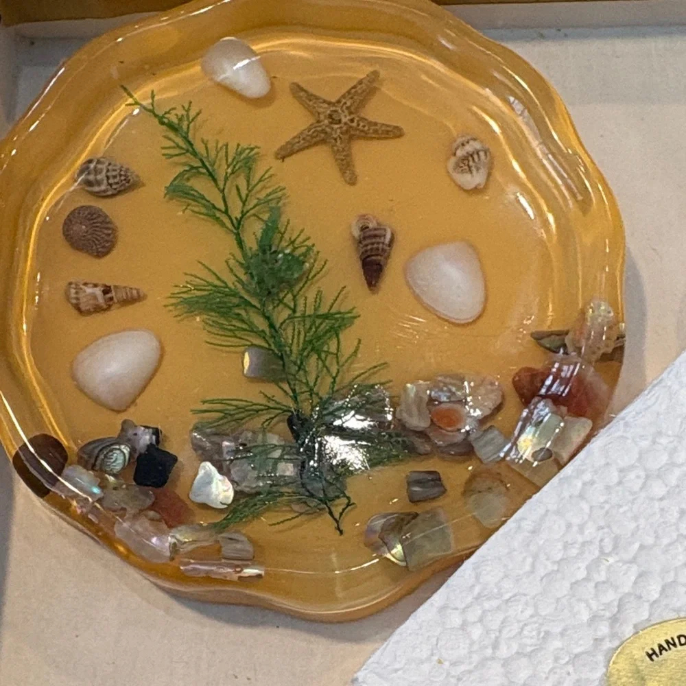 Vintage Unique‎ Design Lucite Resin Drink Coasters Ocean Themed